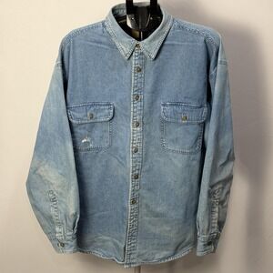 St. Johns Bay Denim‎ Shirt Mens 2XL Blue Flannel Lined Button Up Workwear Jacket